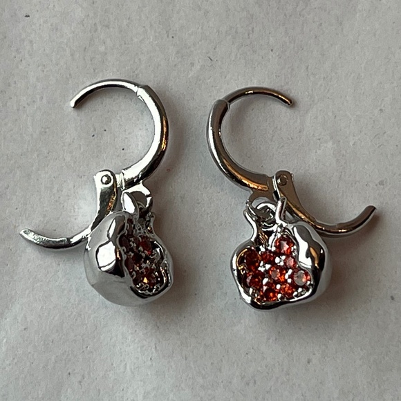 Persephone Greek Goddess Pomegranate Silver Hoop Handmade Earrings Red Zirconia - Picture 11 of 14